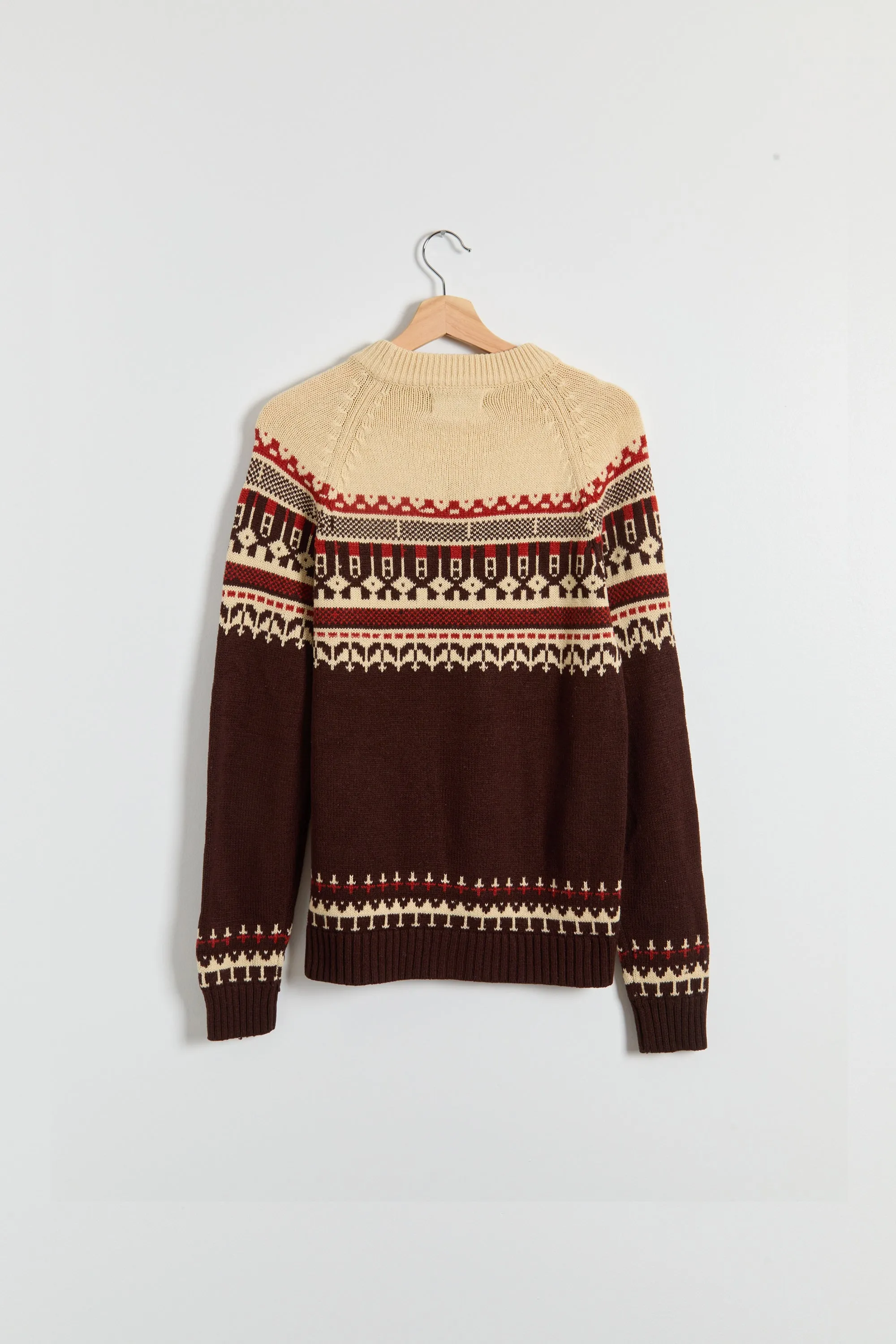 70s Brown Tan Red Fair Isle Crew Sweater M/L