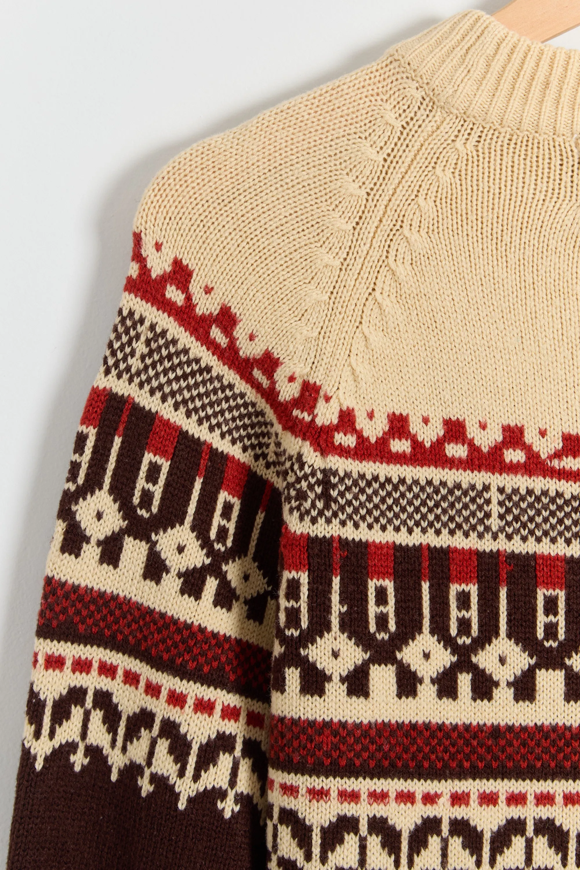 70s Brown Tan Red Fair Isle Crew Sweater M/L