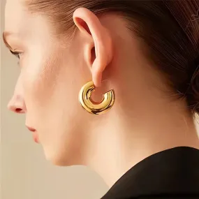 Geometric Simple Minimalist Gold Color Round Thick Metal Hoop Jewelry Wholesale Vintage Earring
